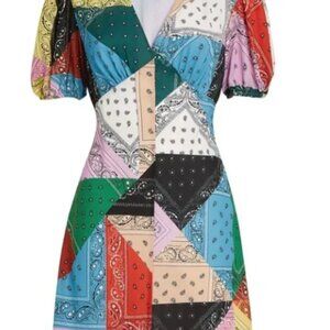 STAUD Milla Mini Dress Patchwork Bandana Rainbow